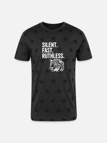 Silent. Fast. Ruthless. - Unisex Adult Star Printed T-Shirt - charcoal star