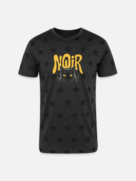 Noir Cat Glow Logo - Unisex Adult Star Printed T-Shirt - charcoal star