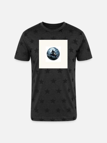 Moonlit Shadow Ninja Circle - Unisex Adult Star Printed T-Shirt - charcoal star