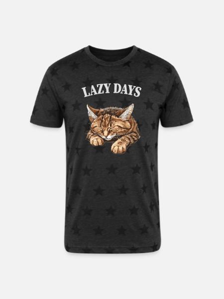 Lazy Days Cat Nap - Unisex Adult Star Printed T-Shirt - charcoal star