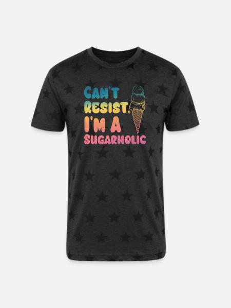 Sugarholic Ice Cream Pop - Unisex Adult Star Printed T-Shirt - charcoal star