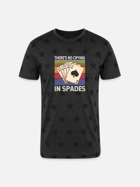 Spades Card Player Card Game - Unisex Adult Star Printed T-Shirt - charcoal star
