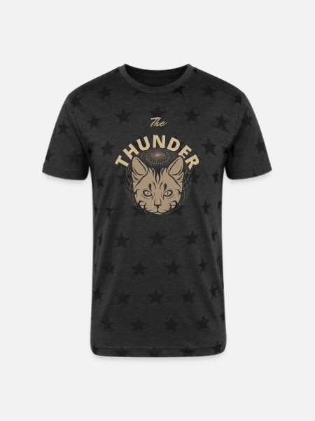 Solar Feline Emblem - Unisex Adult Star Printed T-Shirt - charcoal star 
