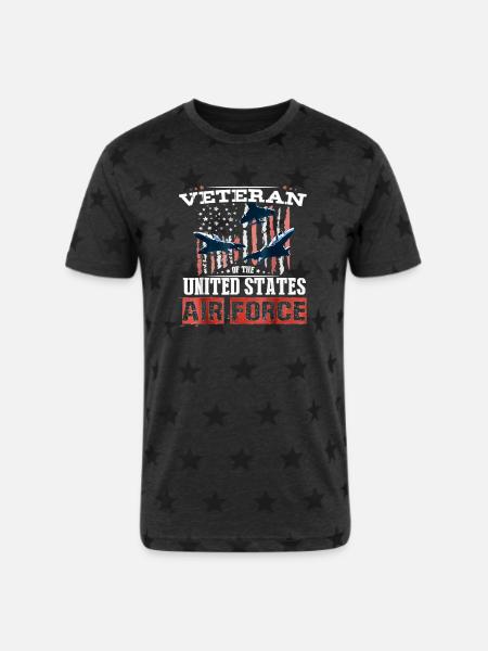 USAF Veteran Pride Art - Unisex Adult Star Printed T-Shirt - charcoal star