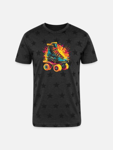 Roller Skates Splotch - Unisex Adult Star Printed T-Shirt - charcoal star