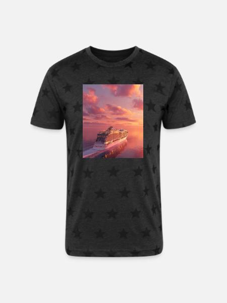 Sunset Cruise Lux Ship - Unisex Adult Star Printed T-Shirt - charcoal star