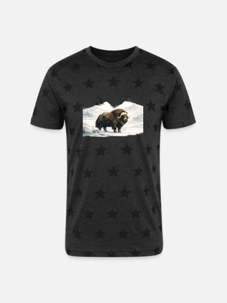 Silent Musk Ox - Unisex Adult Star Printed T-Shirt - charcoal star