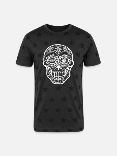 Mexican Mask - Unisex Adult Star Printed T-Shirt - charcoal star 