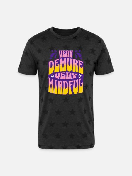 Very Demure, Very Mindful - Unisex Adult Star Printed T-Shirt - charcoal star