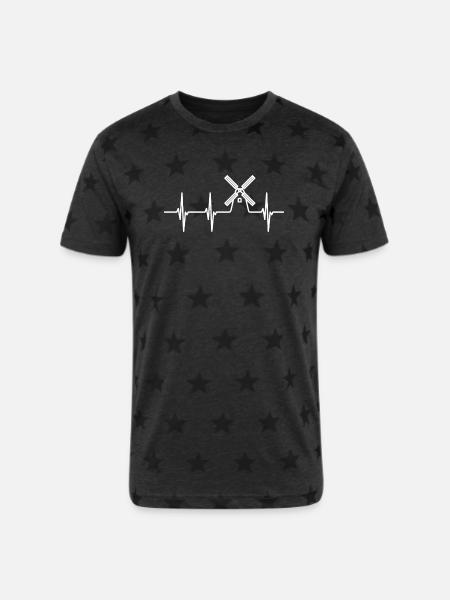 Farming Windmill ECG - Unisex Adult Star Printed T-Shirt - charcoal star