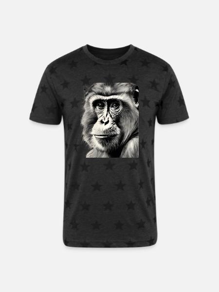 Chimp in Charcoal 3 - Unisex Adult Star Printed T-Shirt - charcoal star