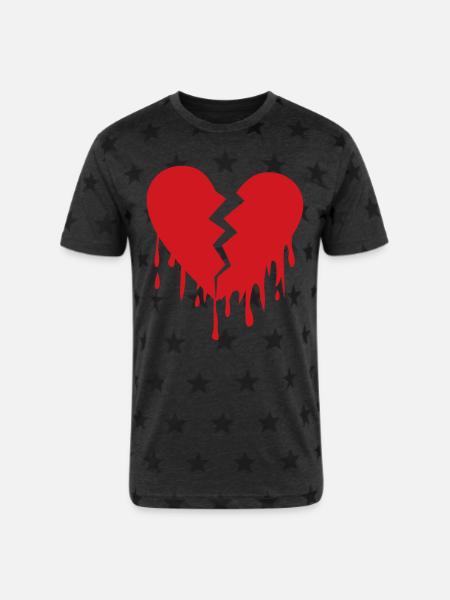 Broken heart - Unisex Adult Star Printed T-Shirt - charcoal star