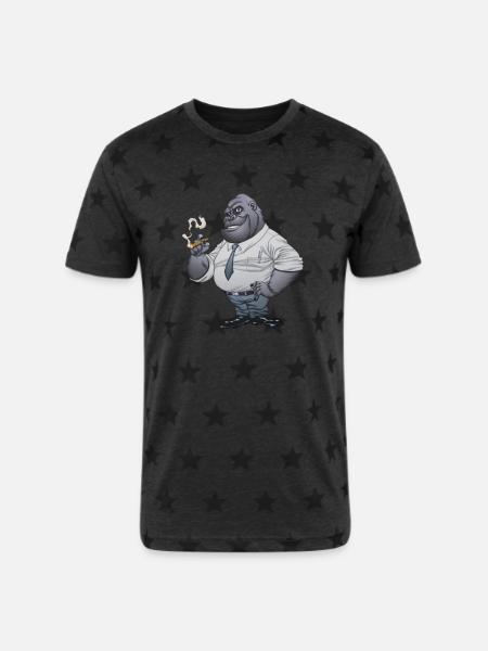 Cigar Smoking Gorilla - Unisex Adult Star Printed T-Shirt - charcoal star