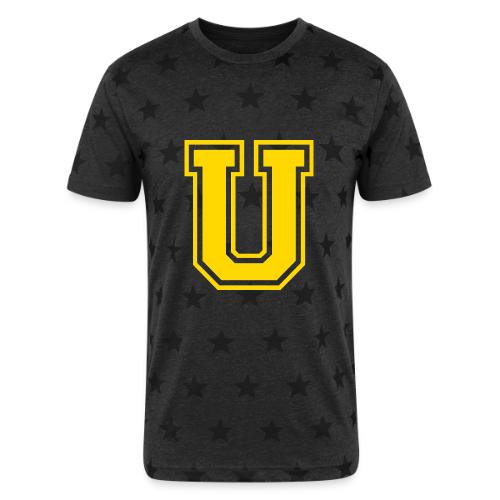 Letter U – Capital Athletic Alphabet Monogram - Unisex Adult Star Printed T-Shirt