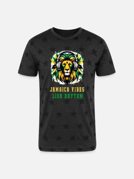 Jamaica lion reggae design - Unisex Adult Star Printed T-Shirt - charcoal star