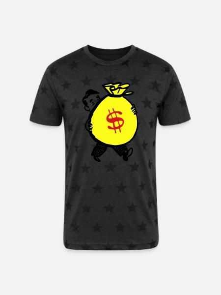 Money Bag - Unisex Adult Star Printed T-Shirt - charcoal star 