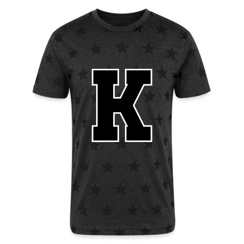 Varsity Letter K Collegiate Font Design - Unisex Adult Star Printed T-Shirt