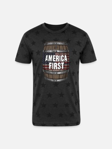 American Flag Wood Barrel - Unisex Adult Star Printed T-Shirt - charcoal star
