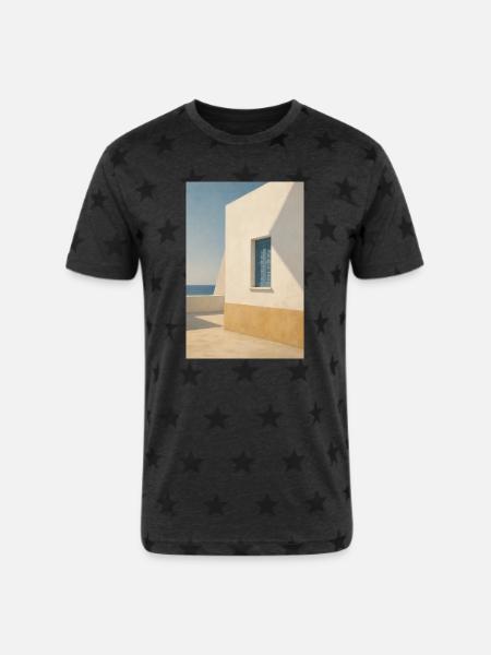 Mediterranean Light by the Sea - Unisex Adult Star Printed T-Shirt - charcoal star 
