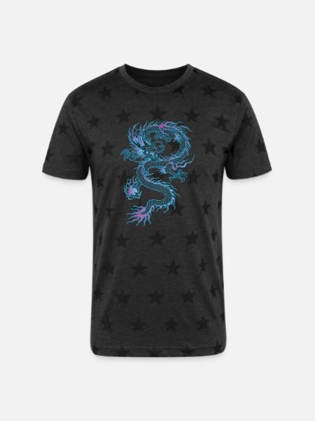 chinese dragon - Unisex Adult Star Printed T-Shirt - charcoal star 