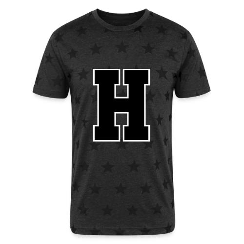 Varsity Letter H Athletic Font Design - Unisex Adult Star Printed T-Shirt