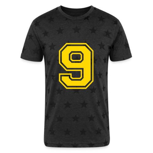 Number 9 in a classic athletic collegiate font - Unisex Adult Star Printed T-Shirt