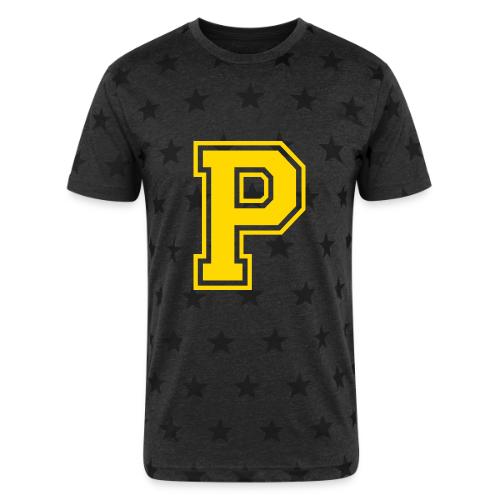 Letter P – Capital Athletic Alphabet Monogram - Unisex Adult Star Printed T-Shirt