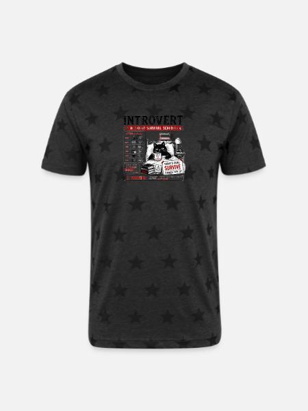 Introvert Weekend Survival Schedule - Unisex Adult Star Printed T-Shirt - charcoal star