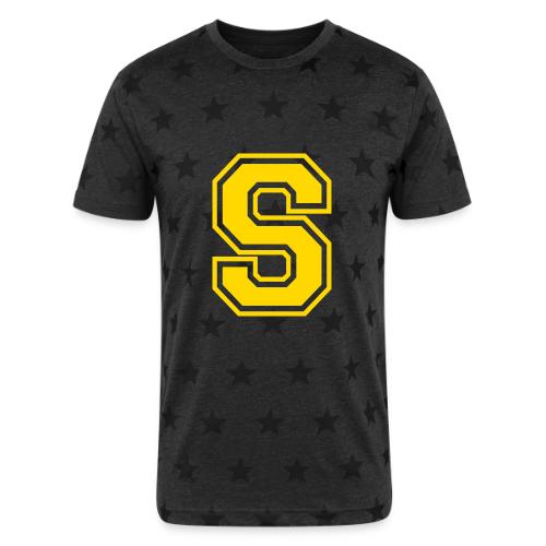Letter S – Capital Athletic Alphabet Monogram - Unisex Adult Star Printed T-Shirt