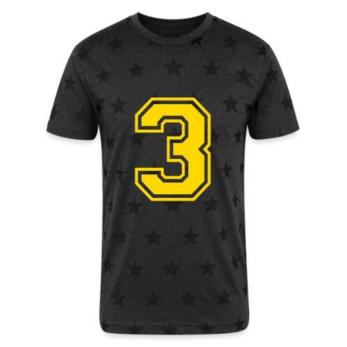 Number 3 in a classic athletic collegiate font - Unisex Adult Star Printed T-Shirt