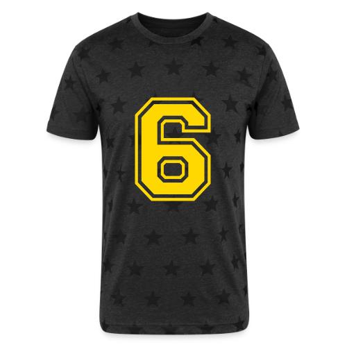 Number 6 in a classic athletic collegiate font - Unisex Adult Star Printed T-Shirt