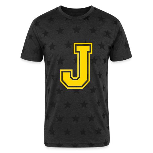 Letter J – Capital Athletic Alphabet Monogram - Unisex Adult Star Printed T-Shirt