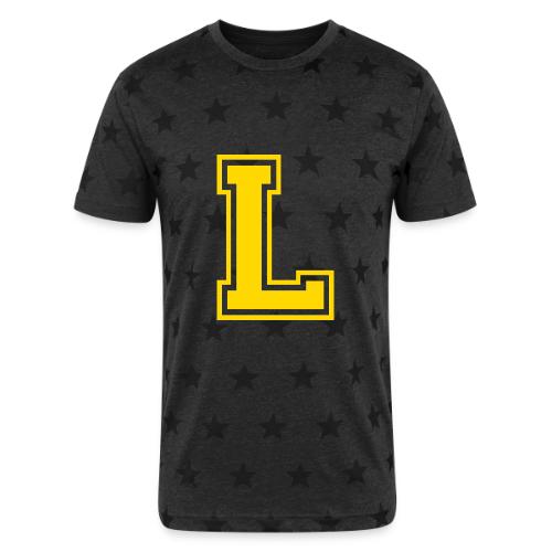 Letter L – Capital Athletic Alphabet Monogram - Unisex Adult Star Printed T-Shirt