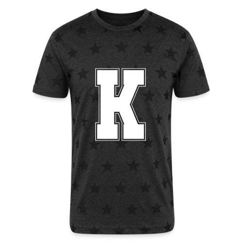 White Letter K – Varsity Alphabet Monogram - Unisex Adult Star Printed T-Shirt