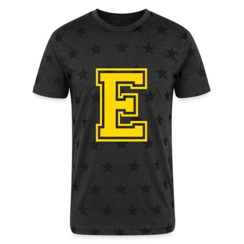 Letter E – Capital Athletic Alphabet Monogram - Unisex Adult Star Printed T-Shirt