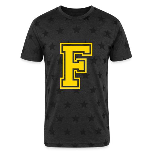 Letter F – Capital Athletic Alphabet Monogram - Unisex Adult Star Printed T-Shirt