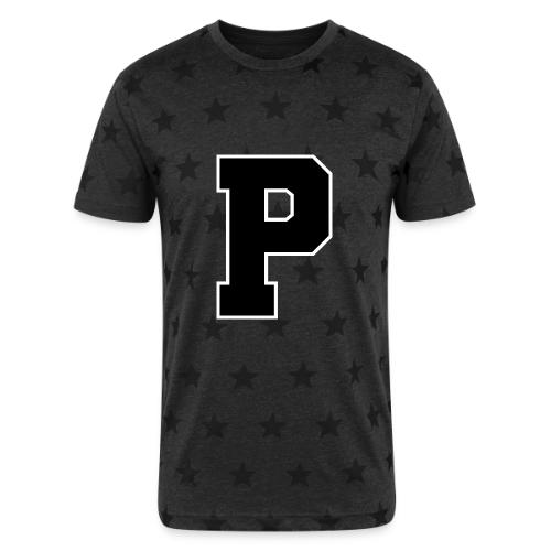 Varsity Letter P Athletic Alphabet Design - Unisex Adult Star Printed T-Shirt