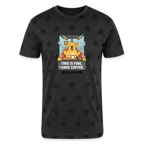 🔥 Funny Dog Meme “This Is Fine, I Have Coffee” - Unisex Adult Star Printed T-Shirt
