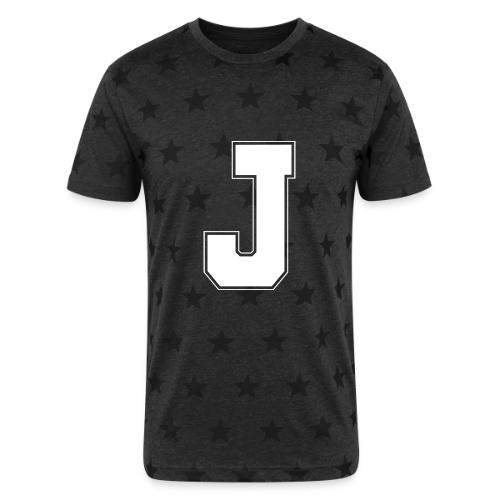 White Letter J – Varsity Alphabet Monogram - Unisex Adult Star Printed T-Shirt