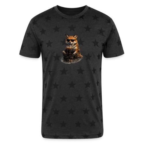 Cool Red Fox Wearing Sunglasses Drinking Coffee - Unisex Adult Star Printed T-Shirt