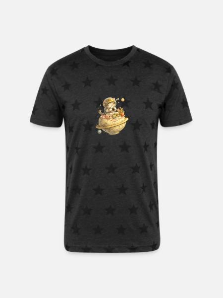 Lunchocat on Moon Cheese - Unisex Adult Star Printed T-Shirt - charcoal star