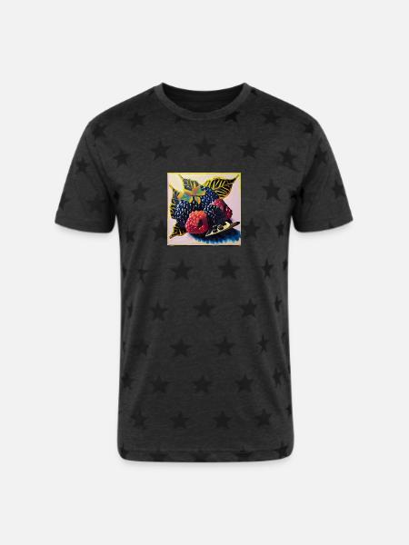 Berries - Unisex Adult Star Printed T-Shirt - charcoal star