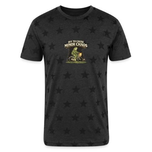 Minor Chaos Vintage Frog and Cat on Bicycle - Unisex Adult Star Printed T-Shirt