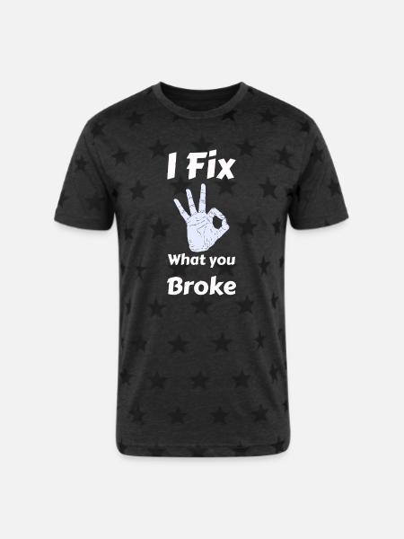 Mechanic - Unisex Adult Star Printed T-Shirt - charcoal star