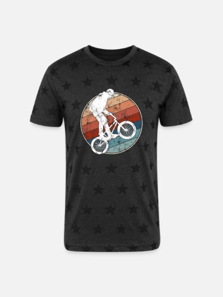 Retro BMX Rider - Unisex Adult Star Printed T-Shirt - charcoal star 