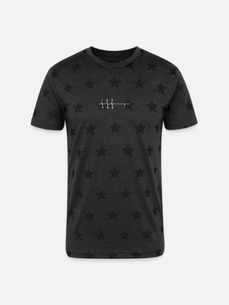 Red R Pulse ECG Rhythm - Unisex Adult Star Printed T-Shirt - charcoal star