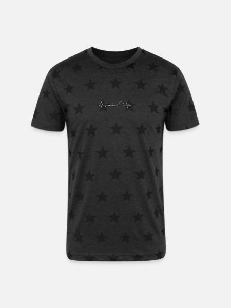 Mountain Peak Heartbeat - Unisex Adult Star Printed T-Shirt - charcoal star