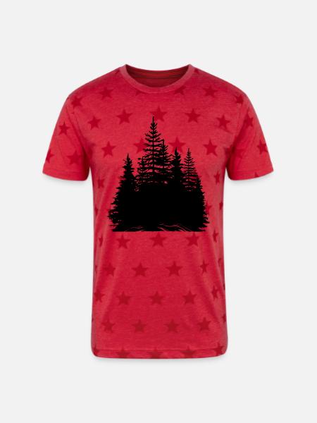 pine trees - Unisex Adult Star Printed T-Shirt - red star