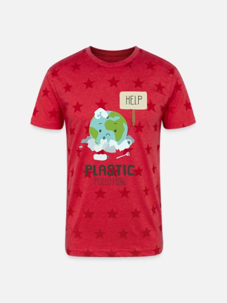 Earth Suffering Plastic Pollution - Unisex Adult Star Printed T-Shirt - red star