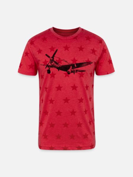 P-47 Thunderbolt - Unisex Adult Star Printed T-Shirt - red star